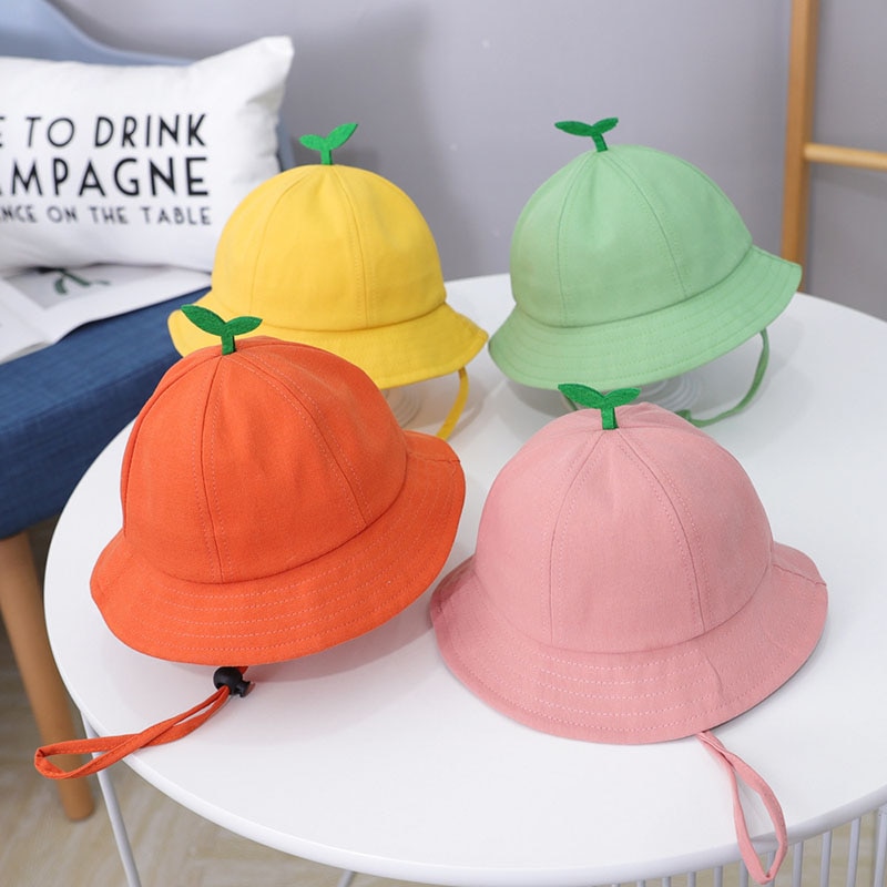 Cute Little Grass Baby Hat Summer Breathable Cotton Boys Girls Bucket Hat Solid Color Infant Toddler Sun Beach Cap